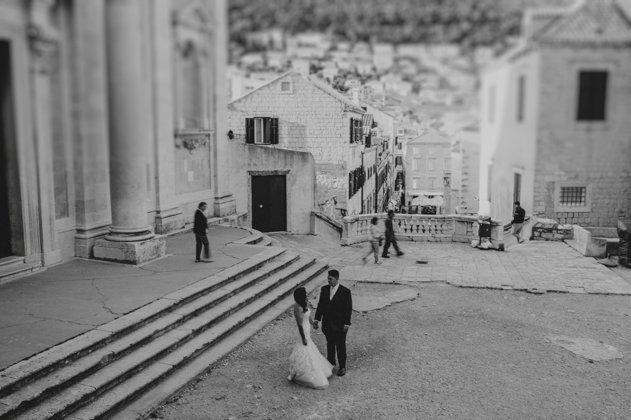 Bride and groom at Game of thrones location in Dubrovnik old town