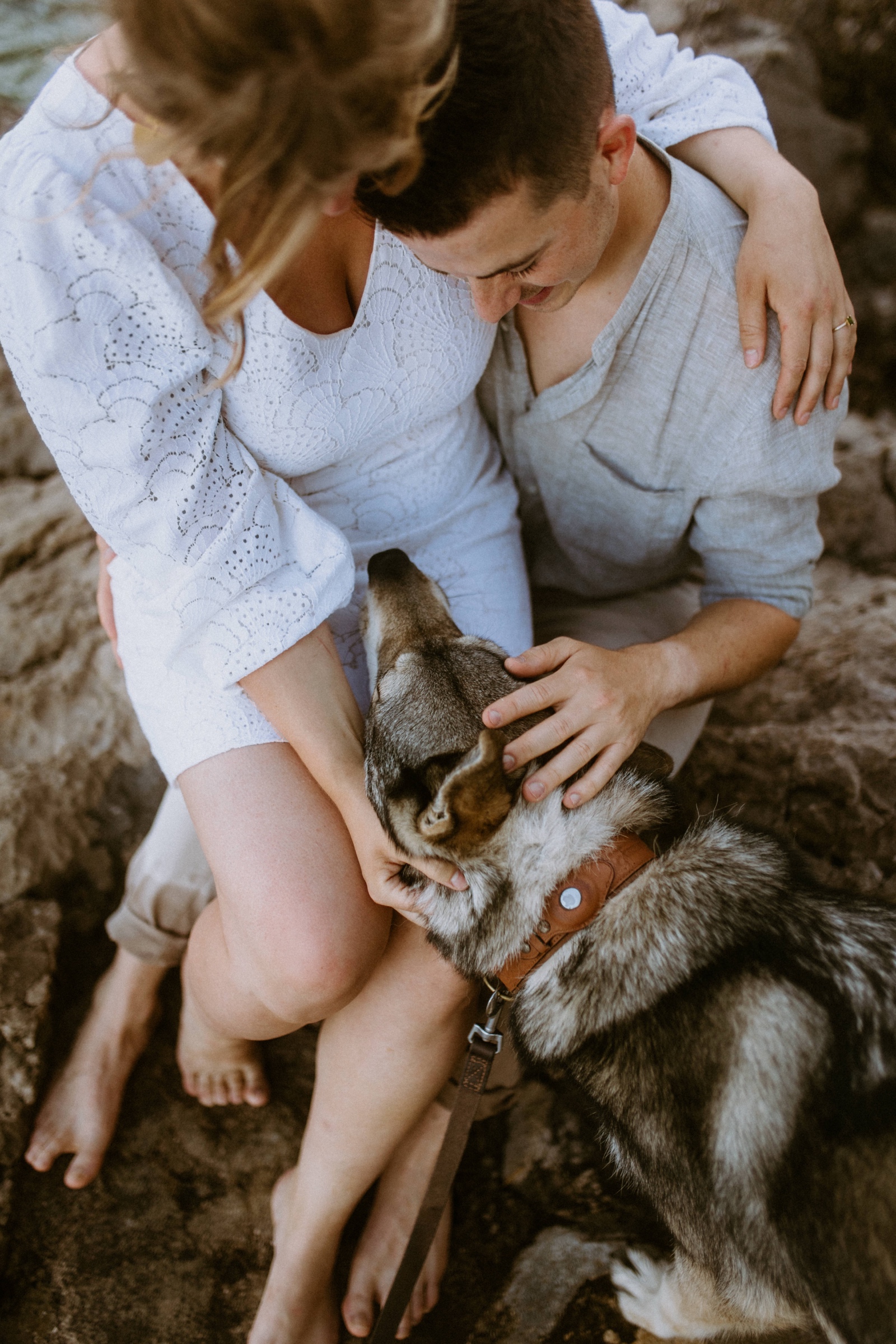 engaged couple with dog by the Adriatic sea in Volosko