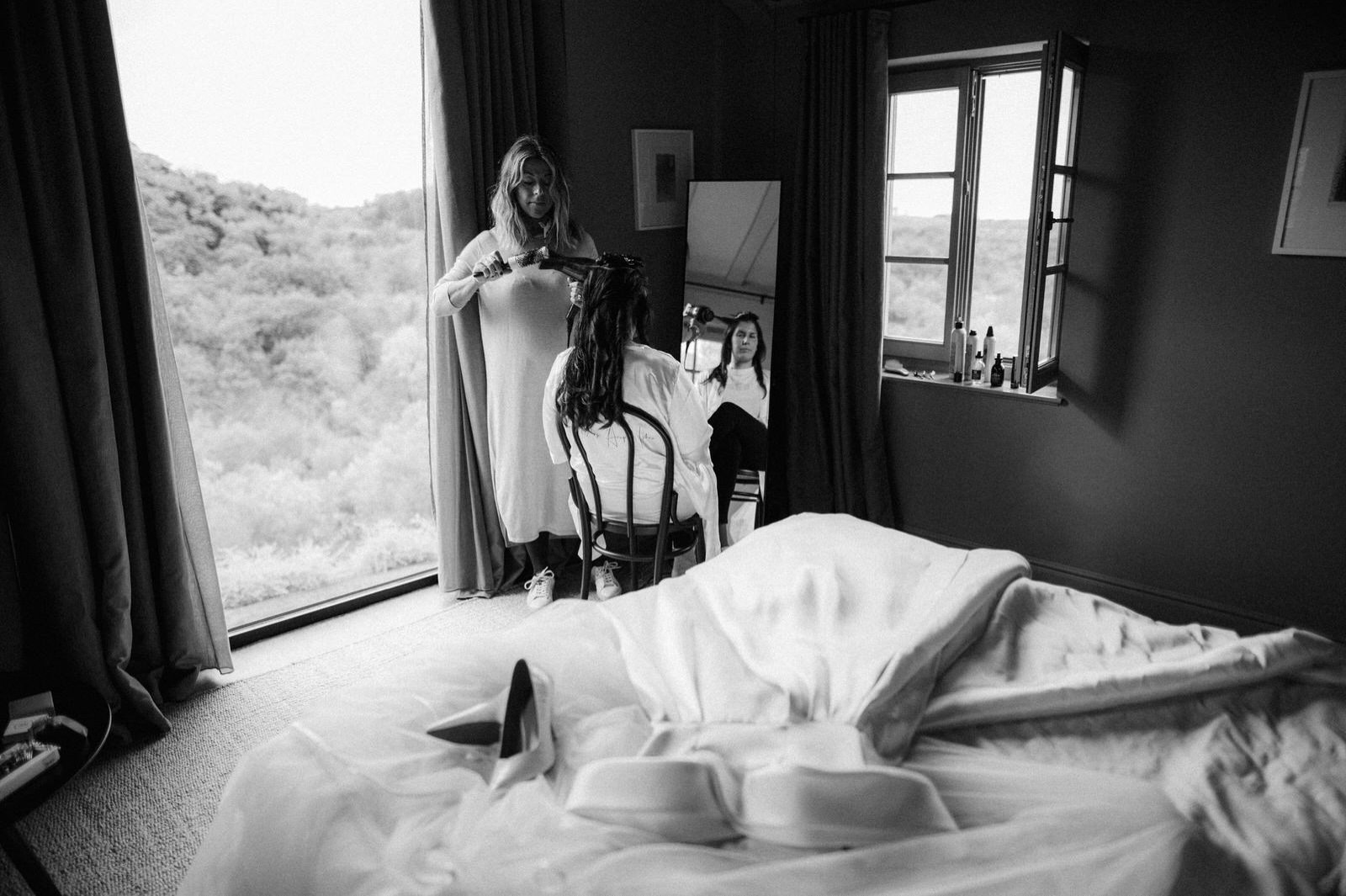 Bride getting ready in her room at San Canzian hotel in Croatia