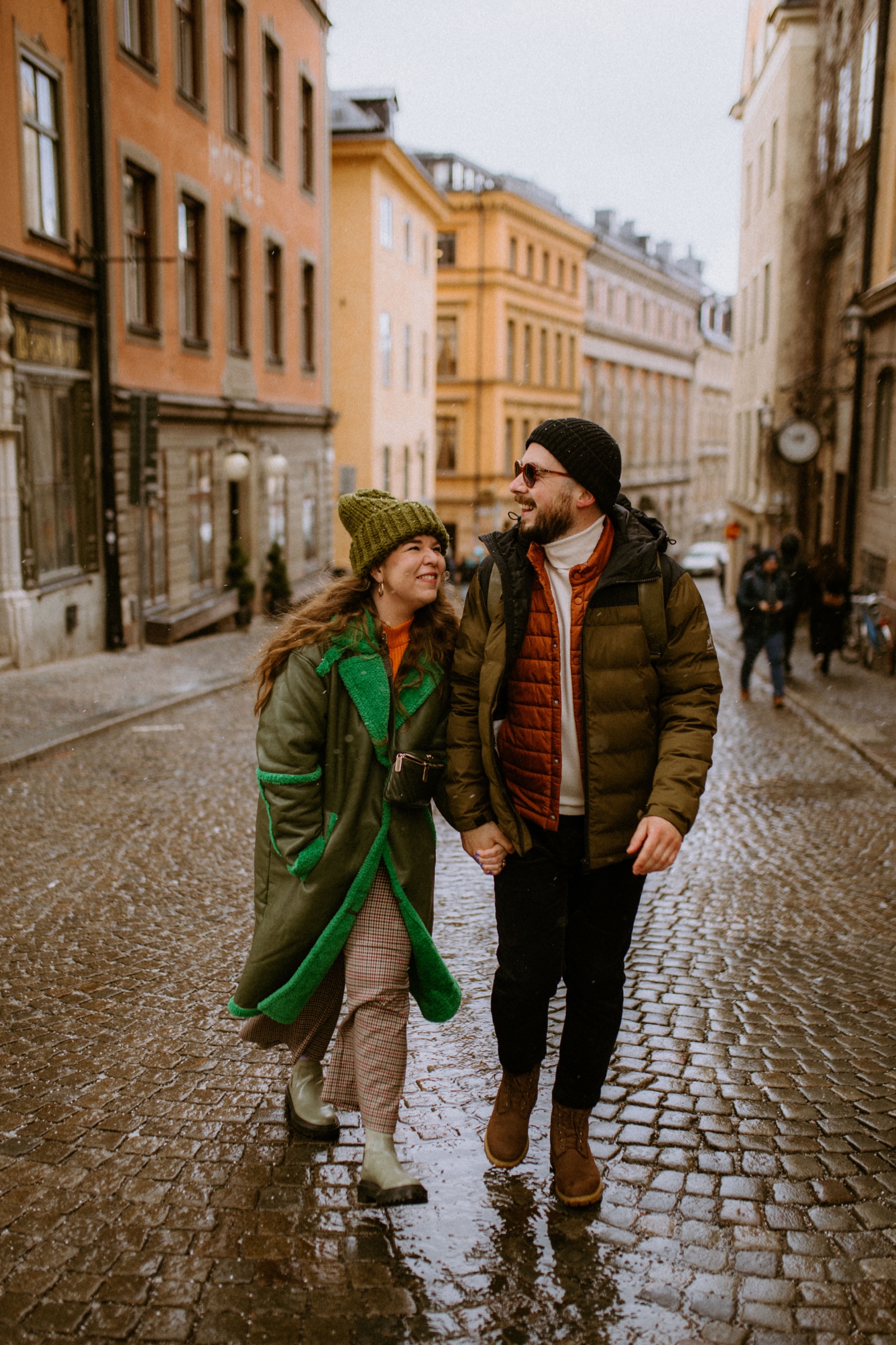 a couple in the streets of Stockholm