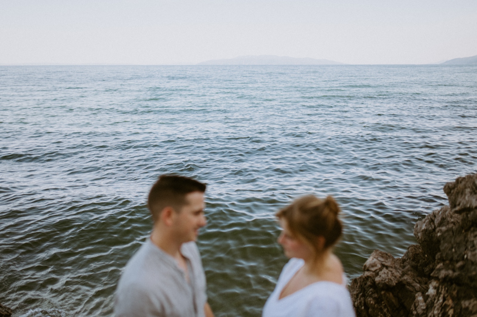 couple engagement photos on Volosko promenade Adriatic Croatia