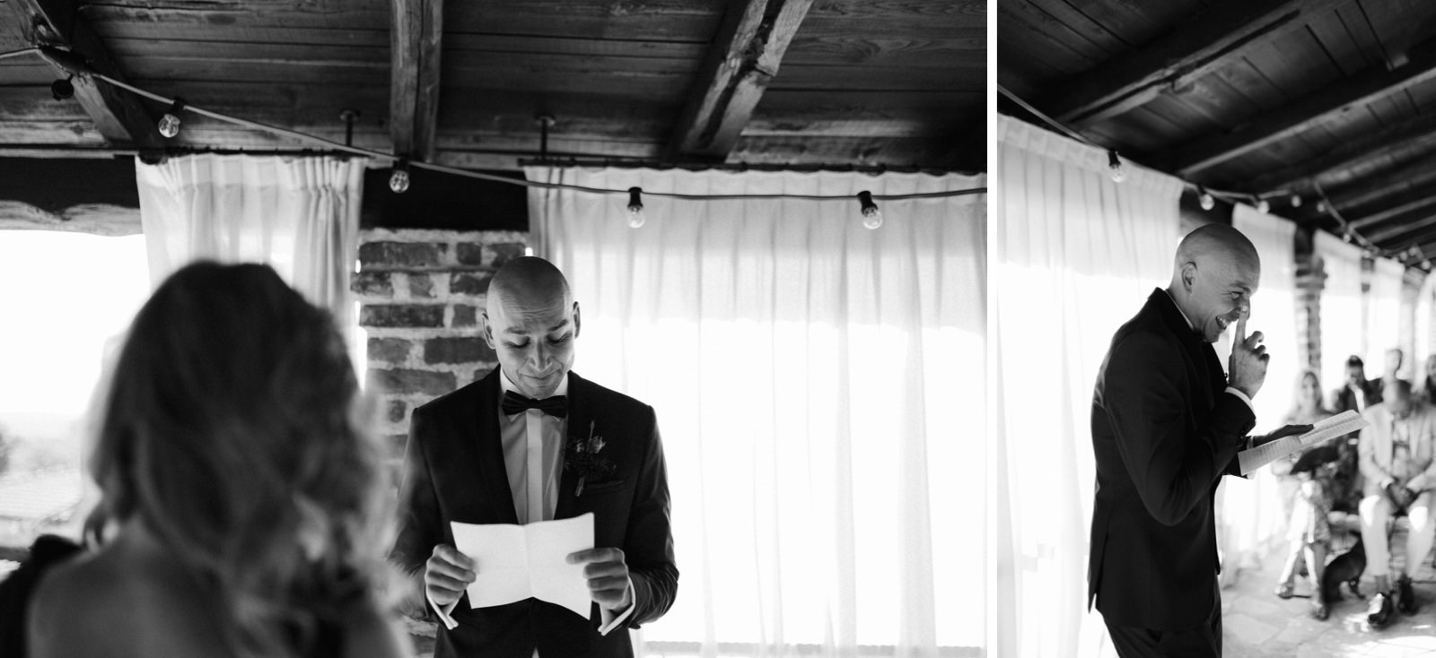 groom reading his vows during an intimate wedding ceremony in Istria, Croatia